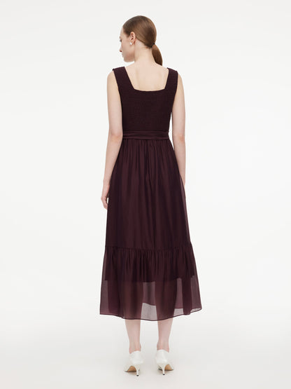 [Preview] Reversible A-Line Women Sleeveless Maxi Dress With Bowknot Ribbon