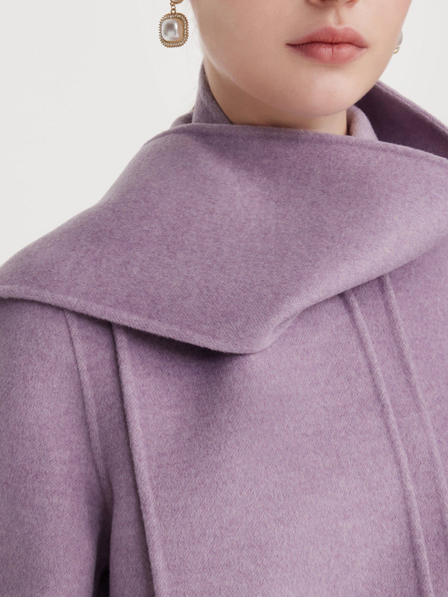 100% Wool Double-Faced Women Coat With Fringe Scarf
