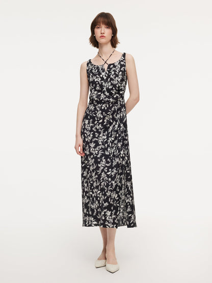 Contrast Trim Openwork Cardigan And Floral Print Sleeveless Dress Two-Piece Set