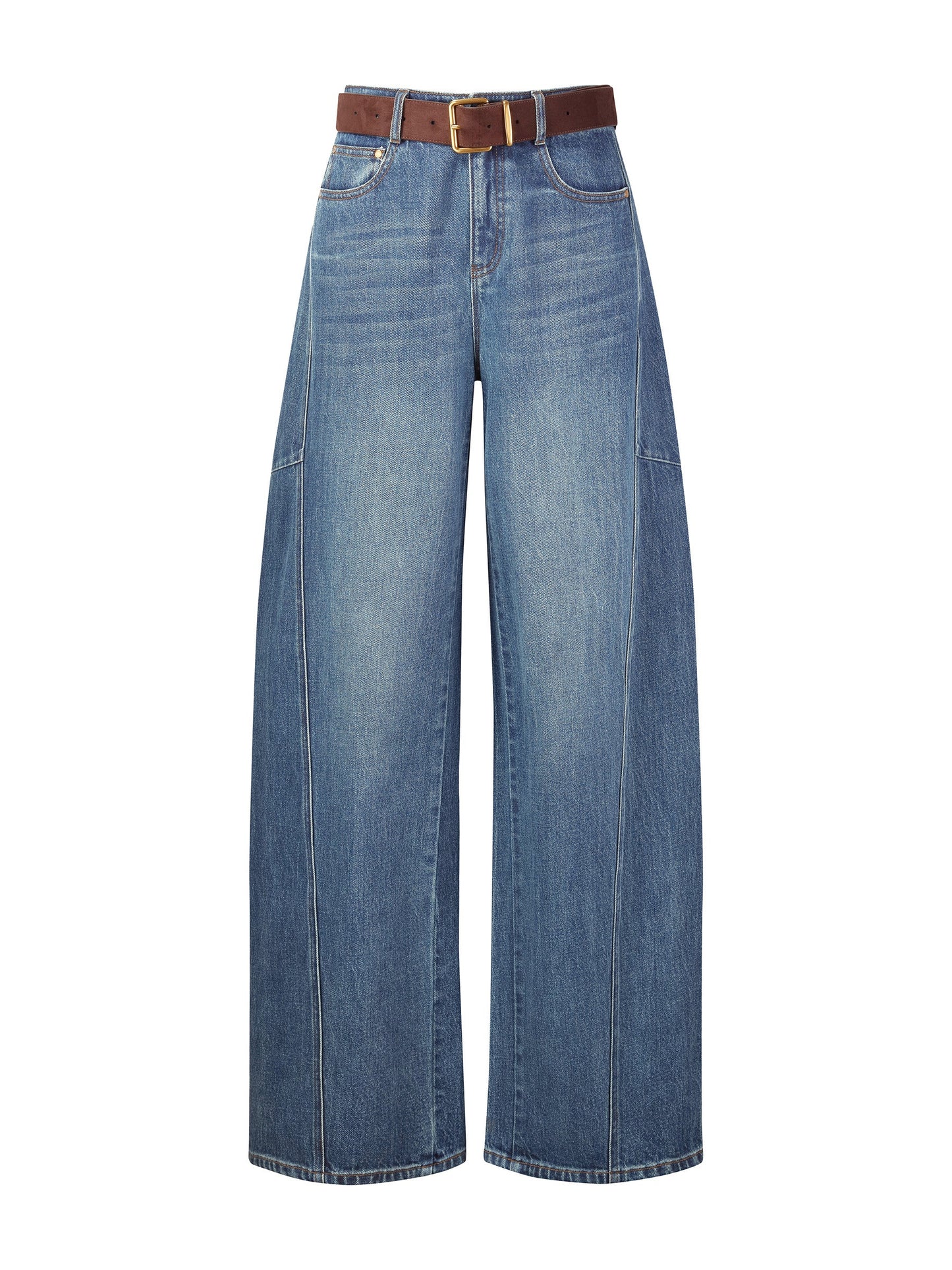[Preview] Cotton Denim Women Curved Leg Jeans With Belt