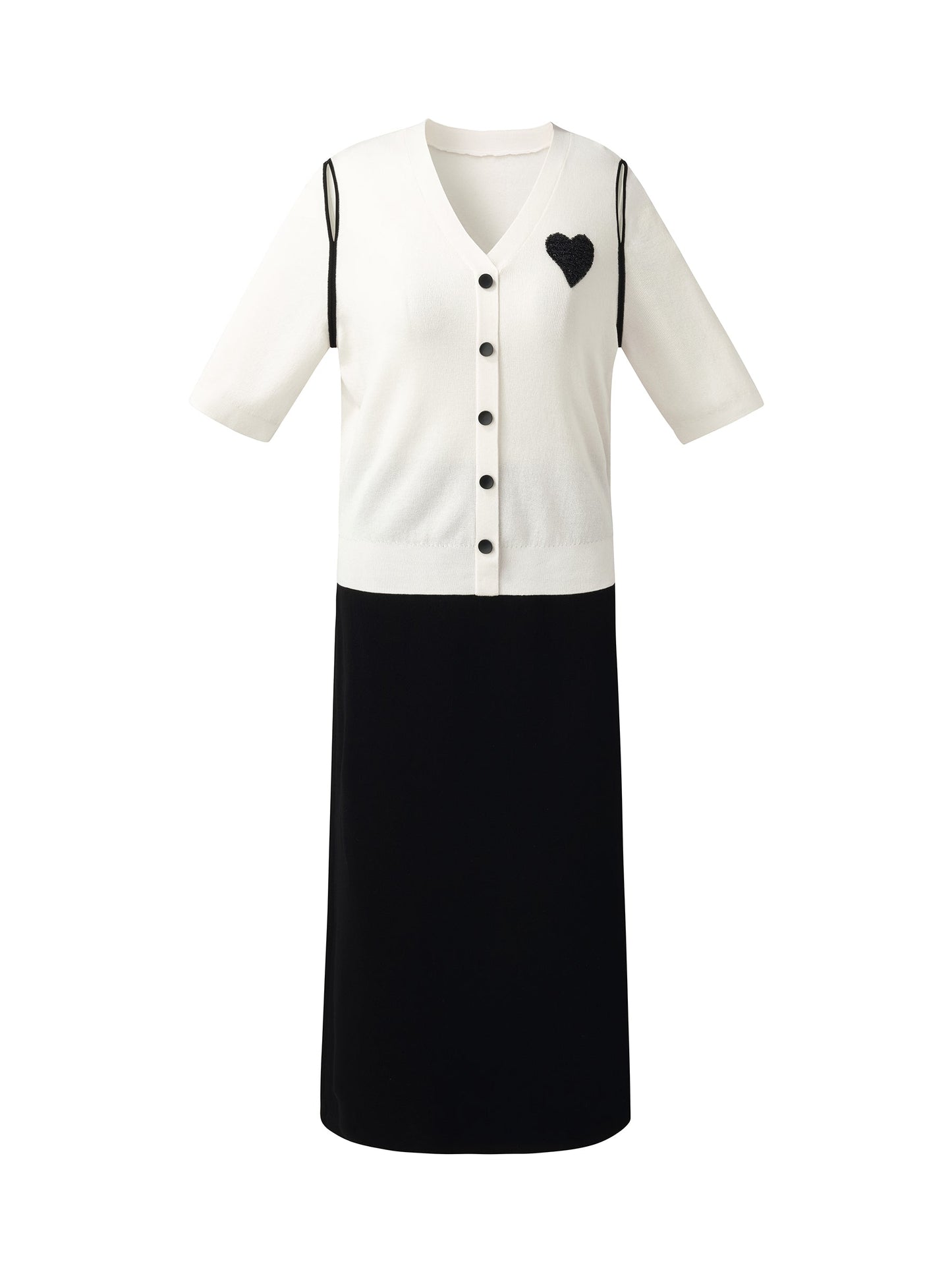 V-Neck Cut-Out Knitted Top And Half Skirt Two-Piece Set