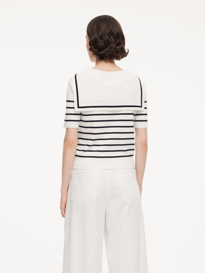 Lyocell Blend Stripe Women Knit Top With Detachable Sailor Collar
