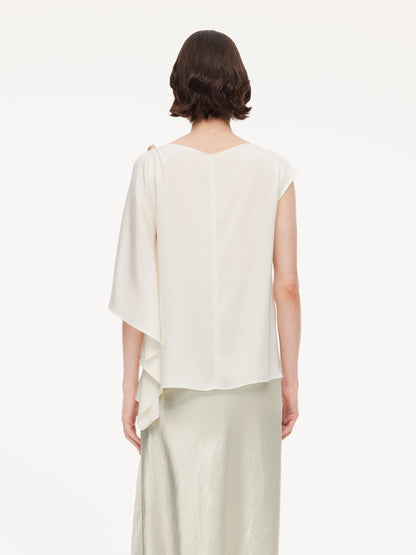 22MM Mulberry Silk Women Asymmetric Draped Blouse