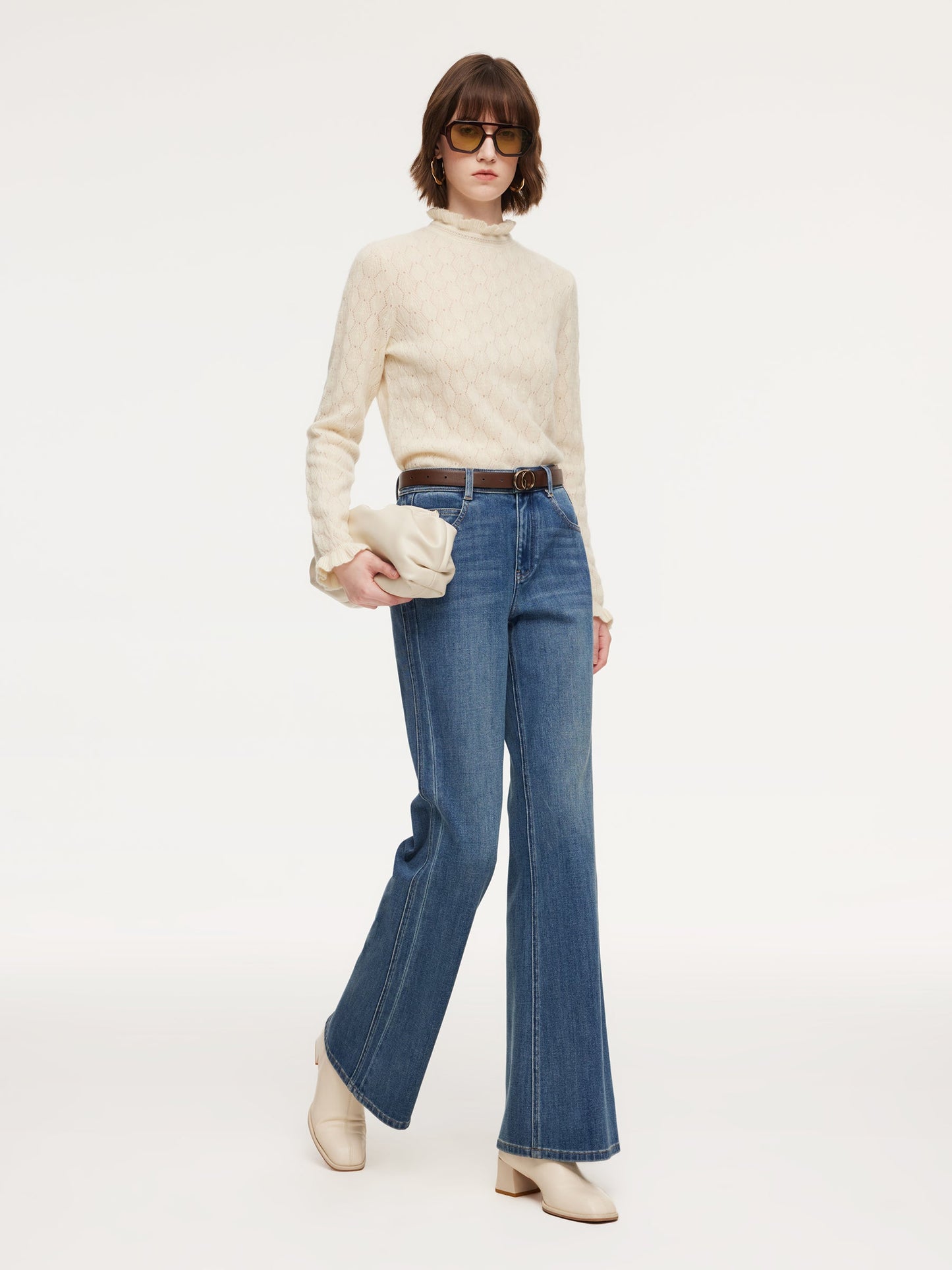 100% Cashmere Ruffle Neck Women Sweater
