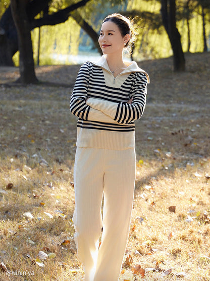 Oversized Collar Half-Zip Women Knit Top
