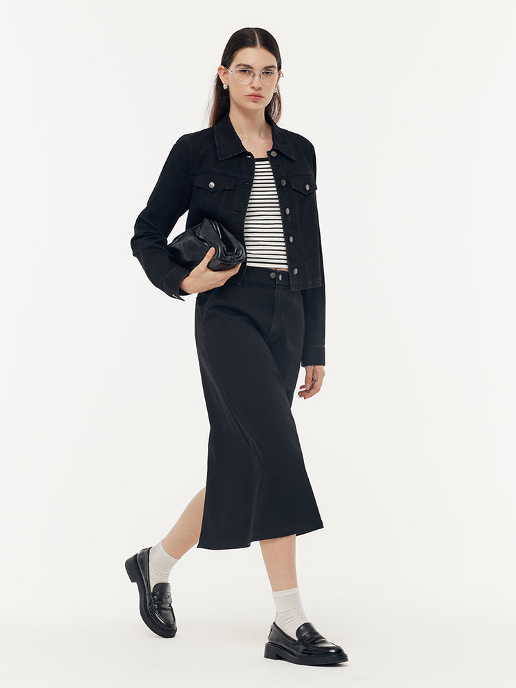 Denim Jacket And Camisole And Adjustable Waist Skirt Three-Piece Set