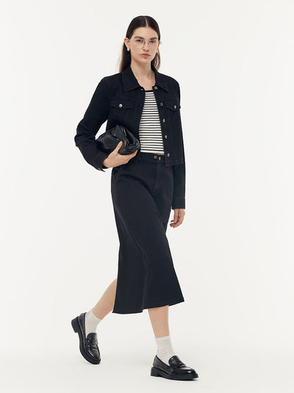 Denim Jacket And Camisole And Adjustable Waist Skirt Three-Piece Set