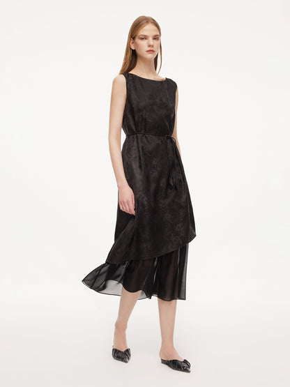 19MM Gambiered Canton Gauze Kapok Jacquard Women Sleeveless Maxi Dress