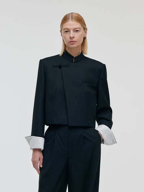 Worsted Wool New Chinese-Style Women Crop Jacket