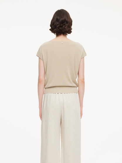Tencel Mulberry Silk Blend Women Knit Top With Detachable Necklace