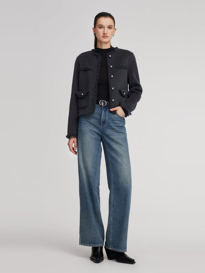 100% Wool Frayed Edge Women Jacket