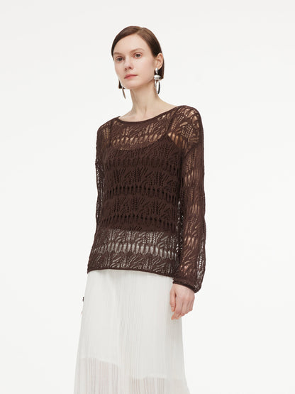 Cotton Blend Open-Knit Top And Camisole Two-Piece Set