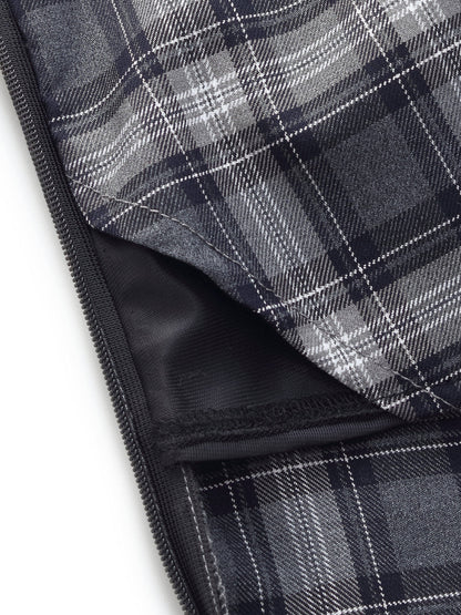 Black And Grey Plaid Women Strap Midi Dress