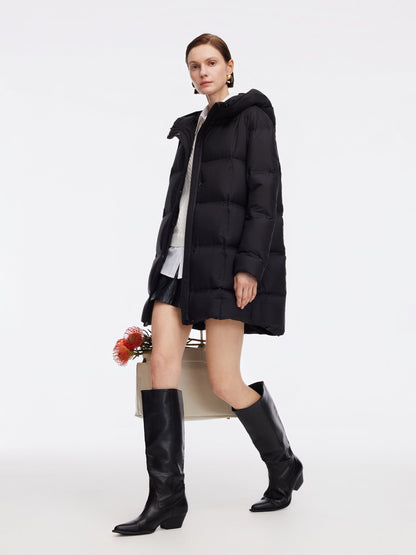 Windproof H-Line Hooded Goose Down Coat