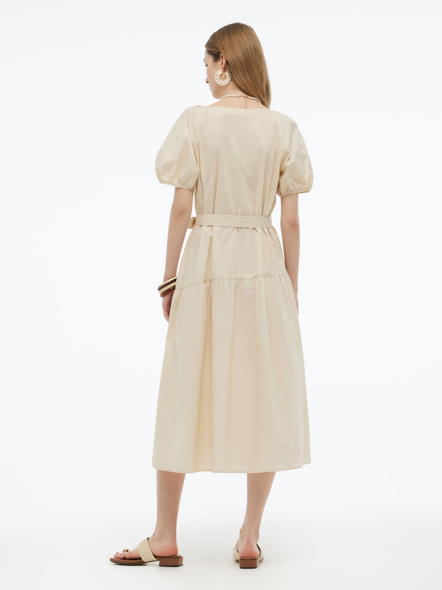 100% Cotton A-Line Women Maxi Dress With Two Tie Belts