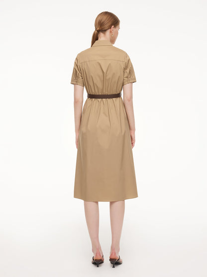 Cotton Blend Women Midi Shirt Dress With Leather Belt