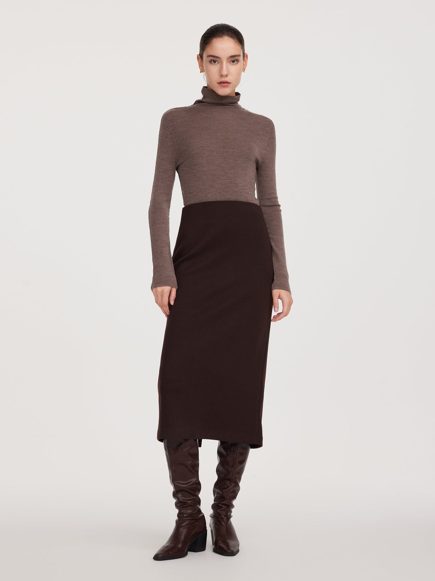 Back Slit Column Women Knit Skirt