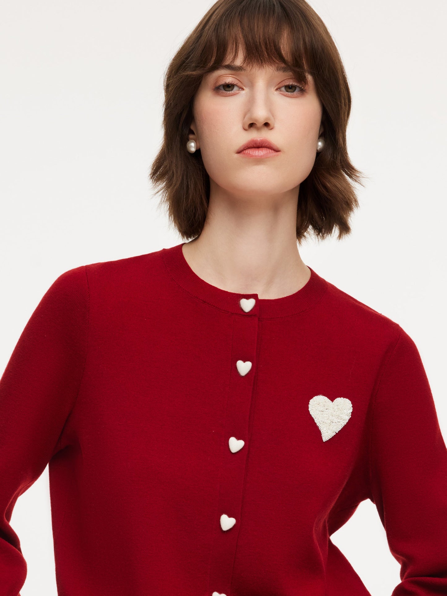 Tencel Wool Blend Heart Print Women Cardigan