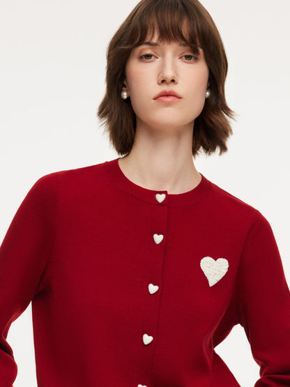 Tencel Wool Blend Heart Print Women Cardigan