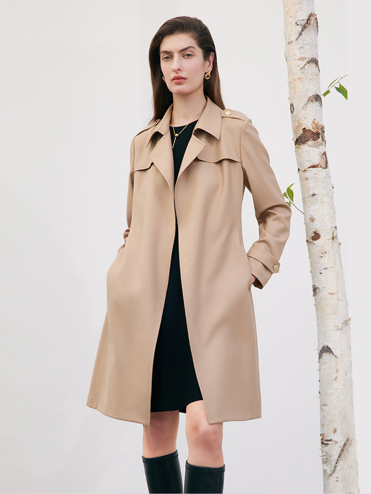 Worsted Woolen Women Trench Coat With Belt