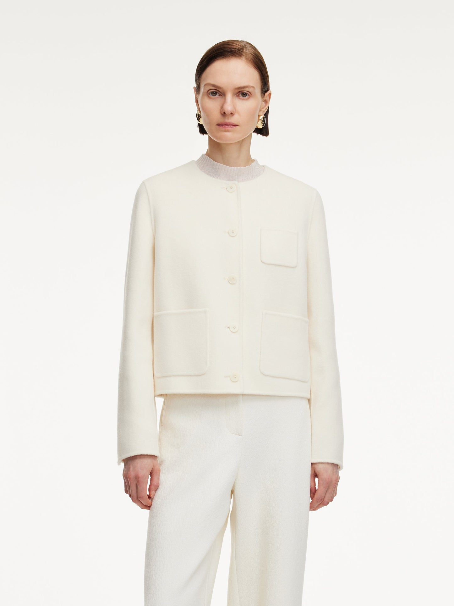 Cashmere Wool Blend Double-Faced Women Crop Jacket