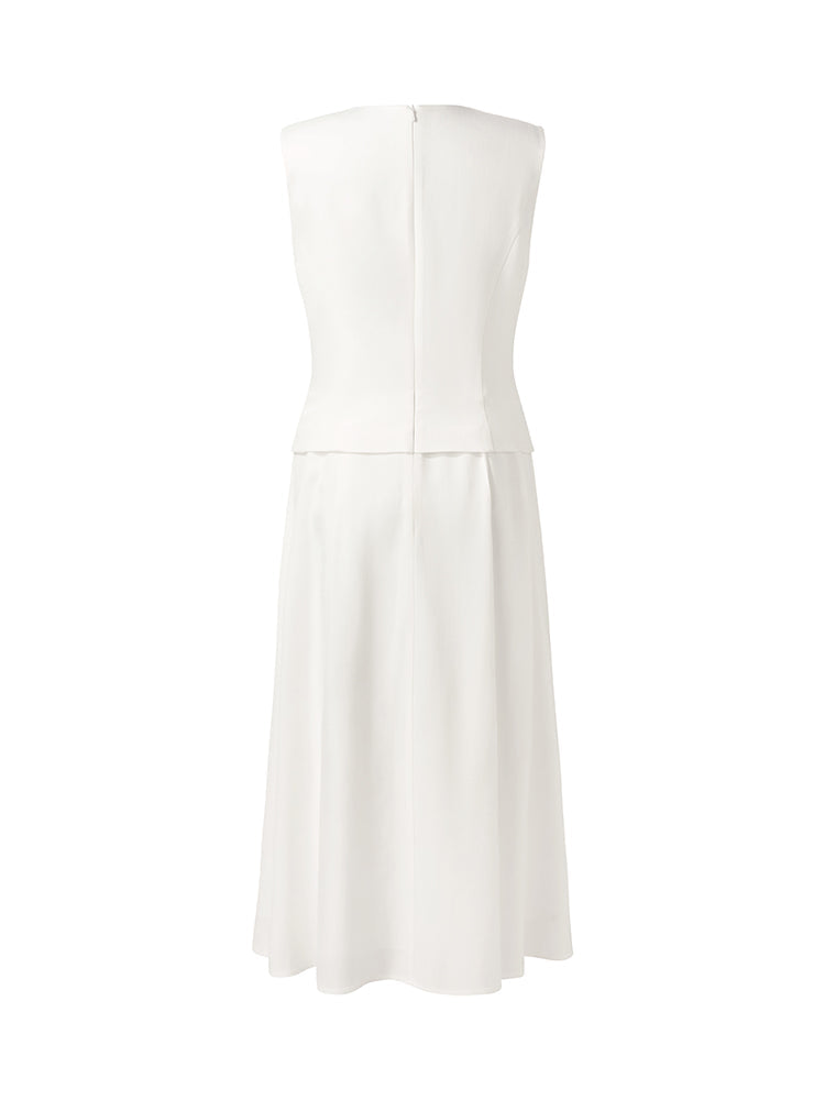 Acetate Faux Two-Piece Women Sleeveless Midi Dress