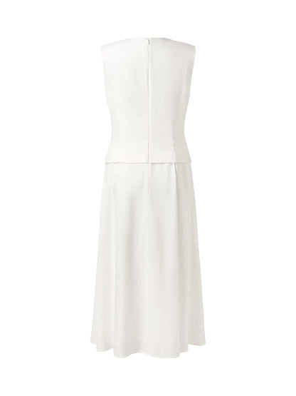 Acetate Faux Two-Piece Women Sleeveless Midi Dress