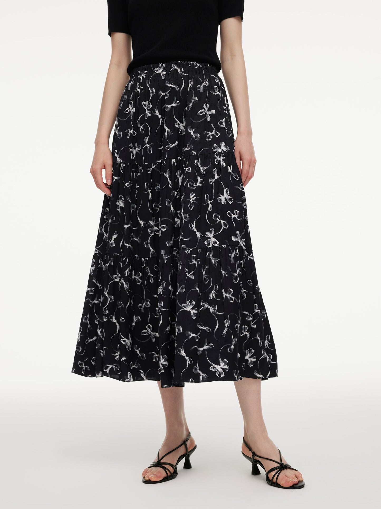 Ribbon Print A-Line Women Skirt