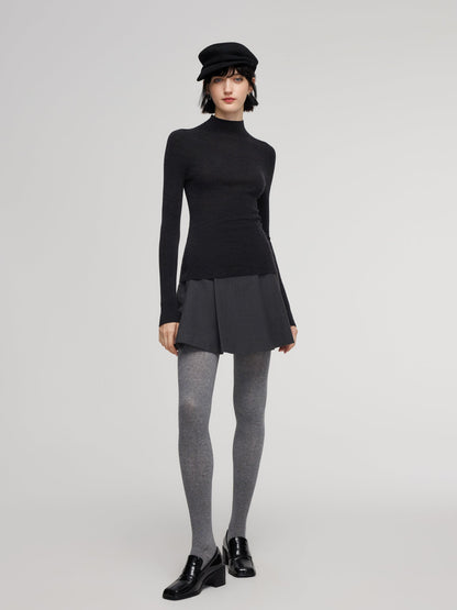 100% Wool Seamless Mock Neck Women Knit Top