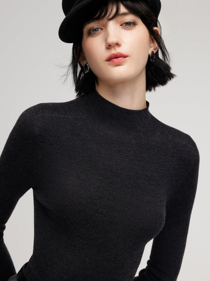100% Wool Seamless Mock Neck Women Knit Top