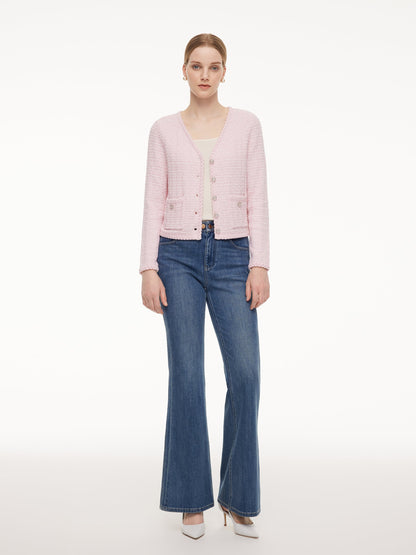 V-Neck Single-Breasted Women Textured Cardigan