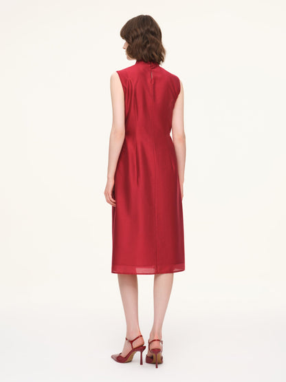 Tencel Blend Sleeveless Women Qipao Midi Dress