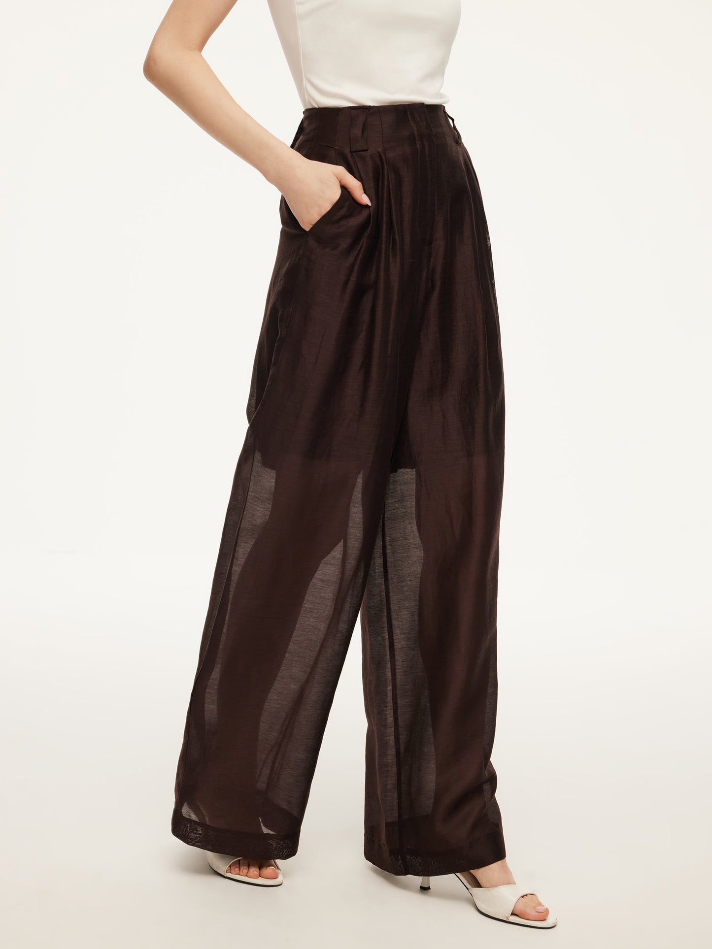 Tencel Linen Blend Women Straight Leg Pants