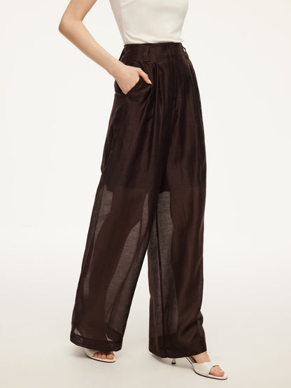Tencel Linen Blend Women Straight Leg Pants