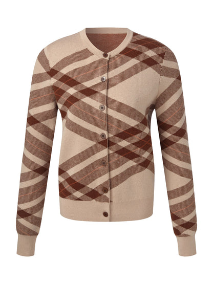 Tencel Wool Blend Plaid Women Cardigan