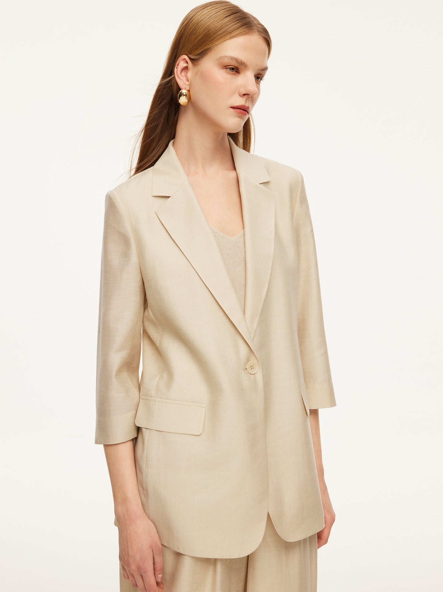 Tencel Acetate Blend Women 3/4 Sleeve Blazer