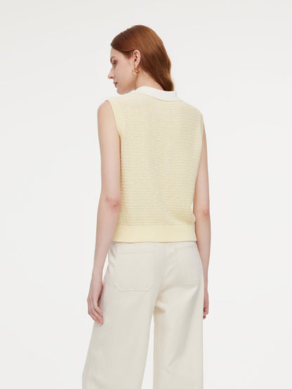 Contrast Collar Women Knit Polo Tank Top
