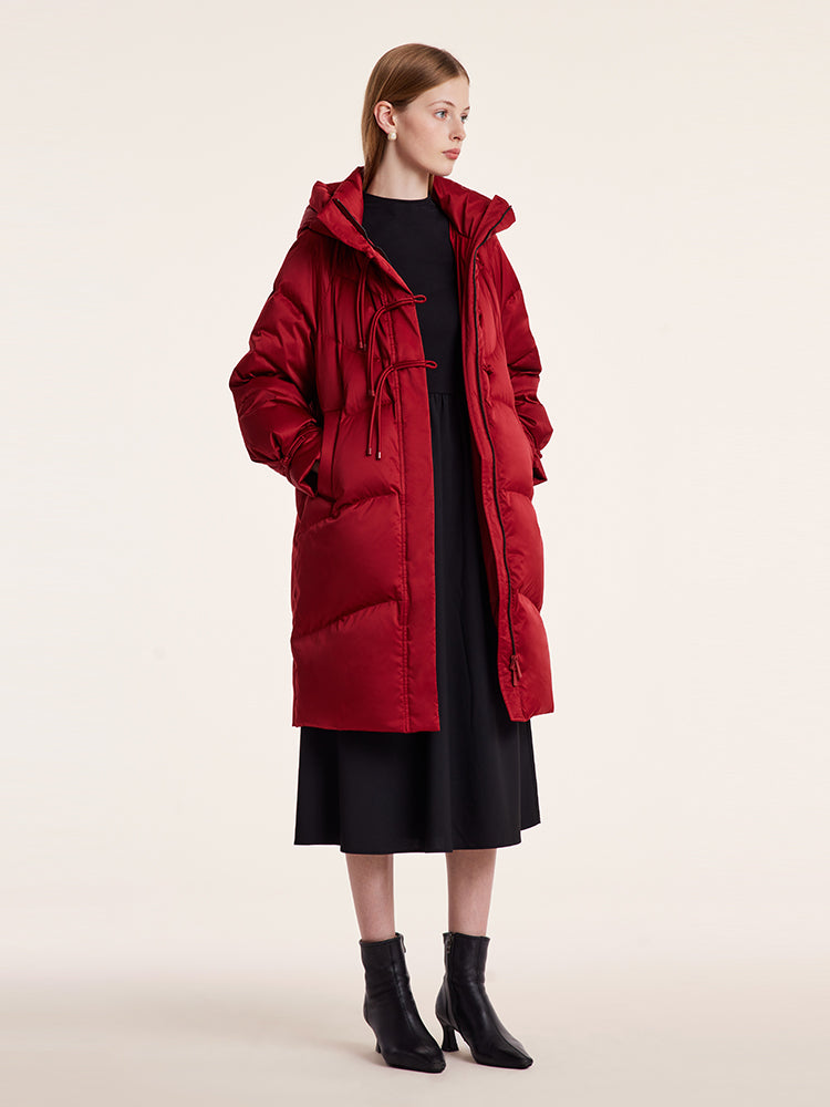 Cheongsam Button Hooded Mid-Length Goose Down Garment