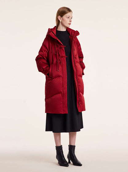 Cheongsam Button Hooded Mid-Length Goose Down Garment