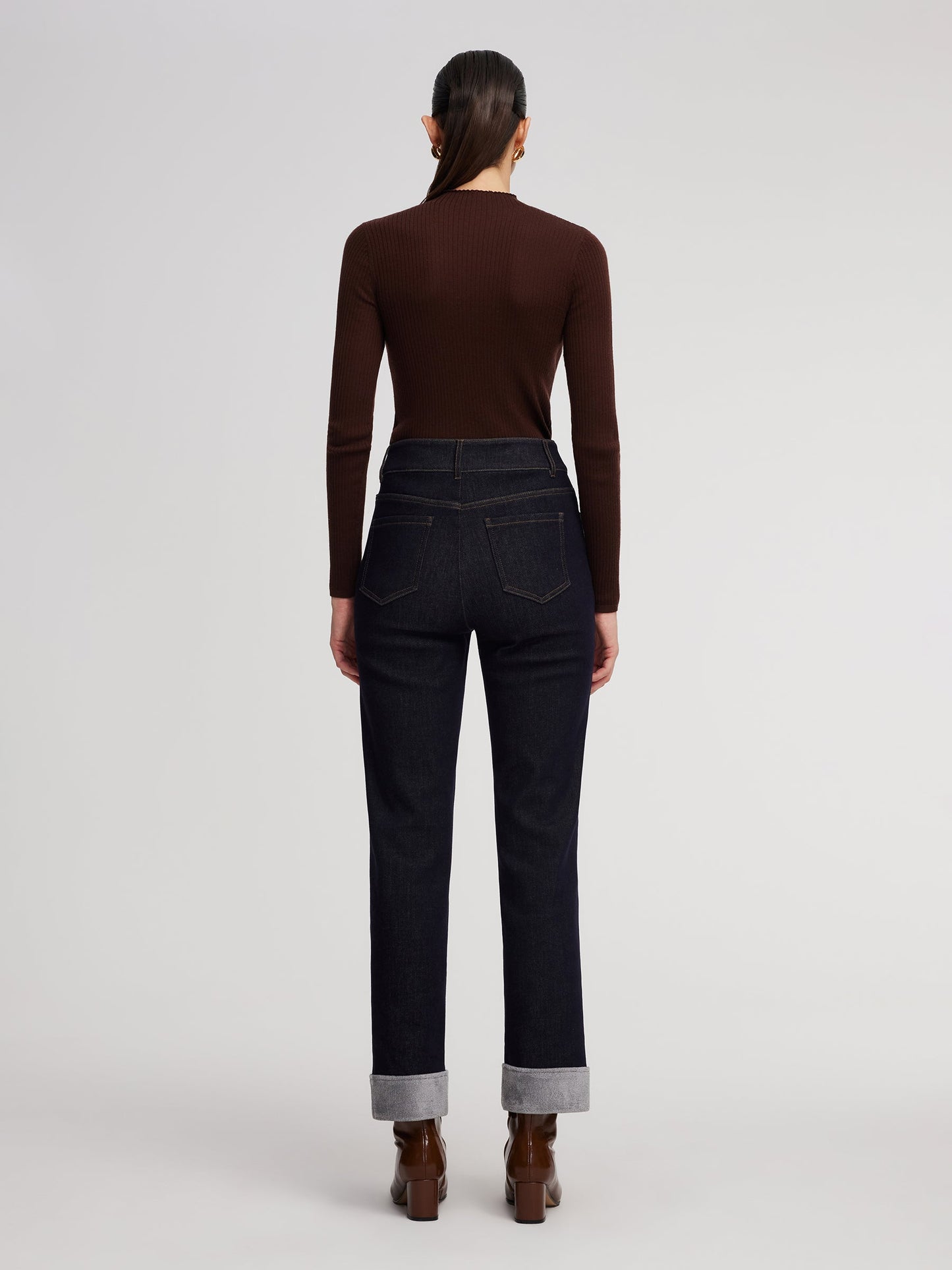 Denim High-Waisted Fleece Lined Women Folded Jeans