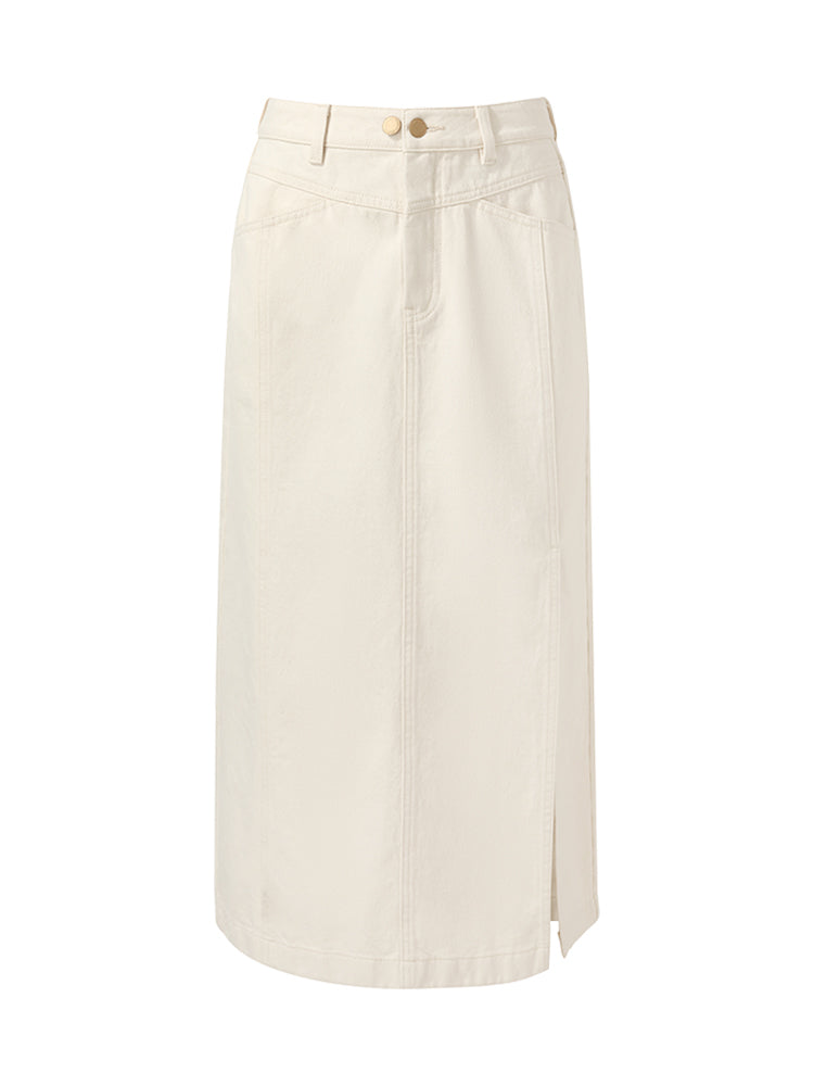 100% Cotton Denim Adjustable Waist Women Slit Skirt
