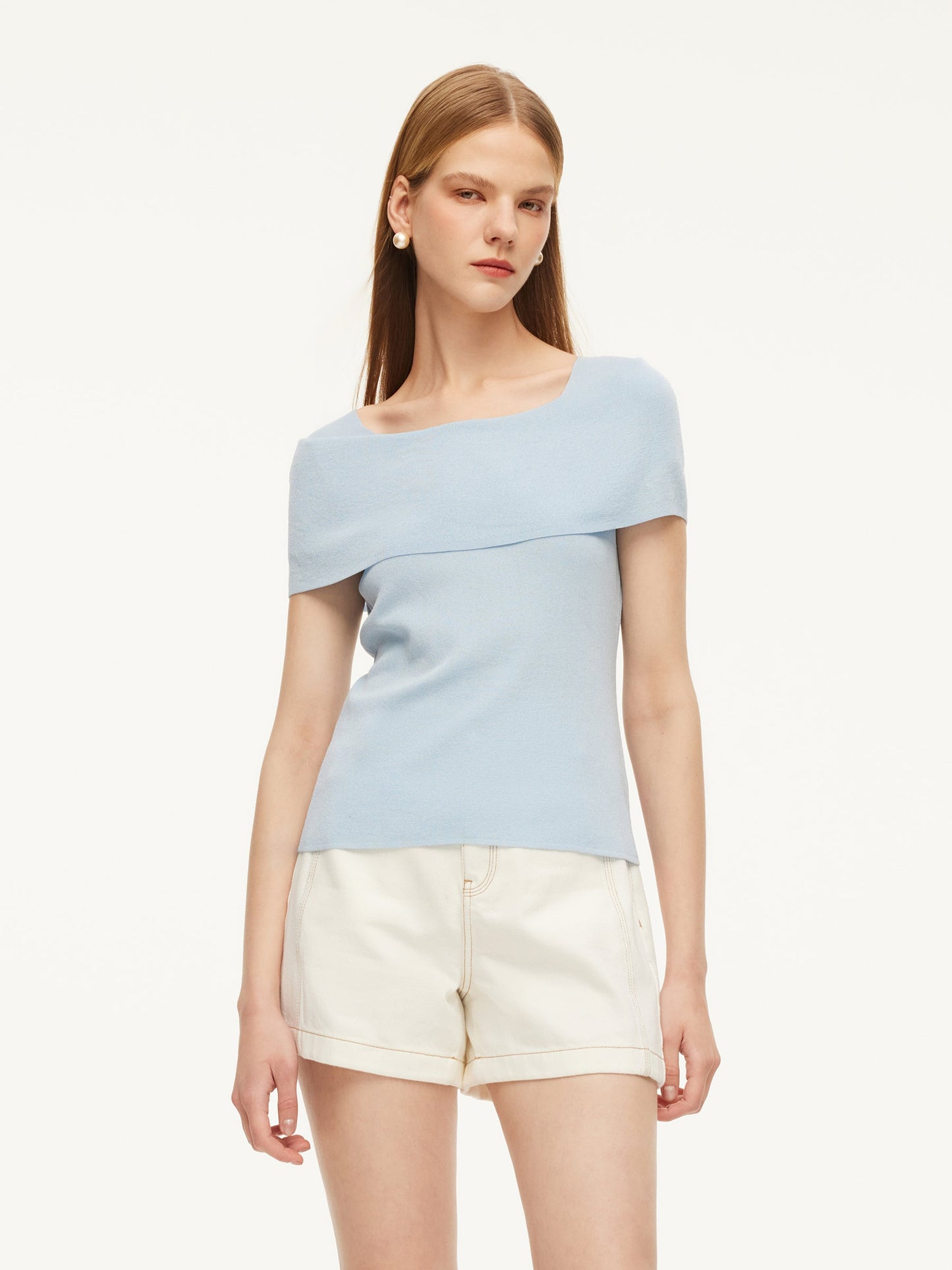 Lyocell Blend Off Shoulder Women Knit Top With Detachable Magnetic Flower