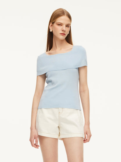 Lyocell Blend Off Shoulder Women Knit Top With Detachable Magnetic Flower
