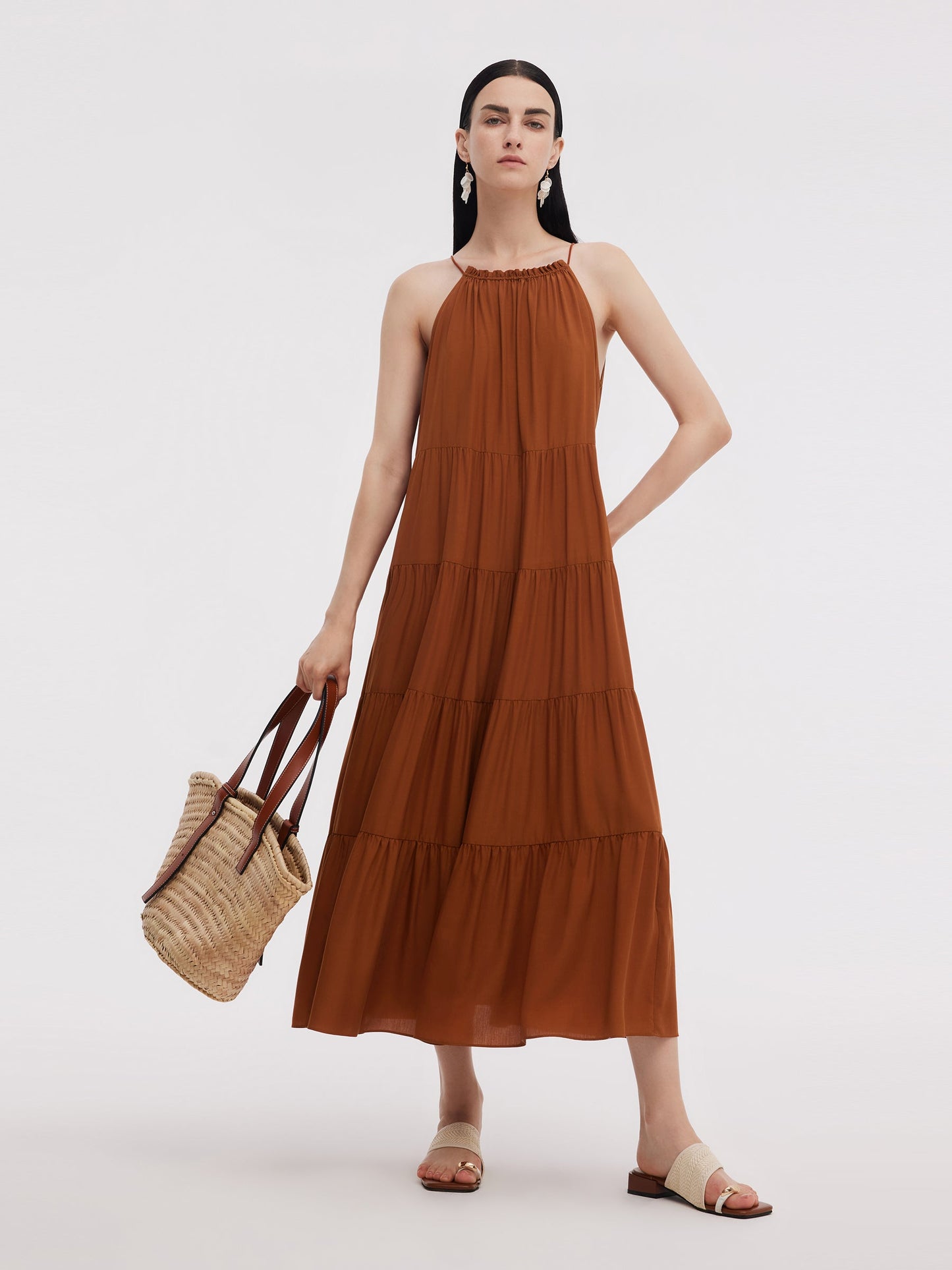 Tencel Acetate Blend Women Halter Maxi Dress