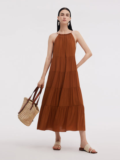 Tencel Acetate Blend Women Halter Maxi Dress
