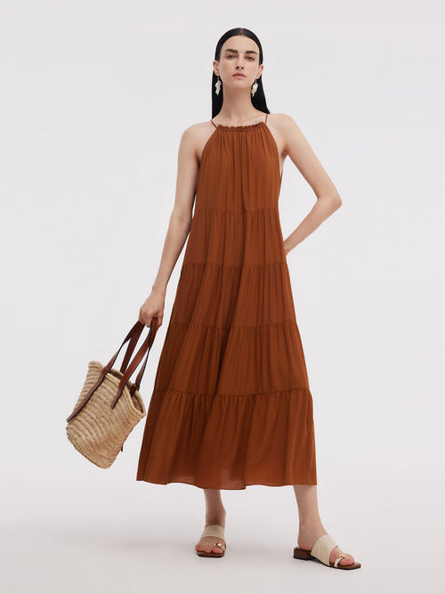 Tencel Acetate Blend Women Halter Maxi Dress