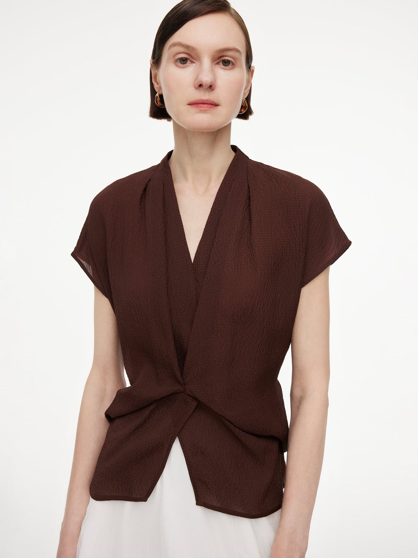 10.5MM Mulberry Silk V-Neck Twist Front Women Blouse