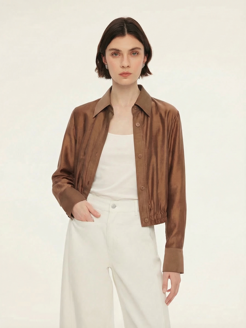Tencel Blend Women Sheer Cropped Jacket