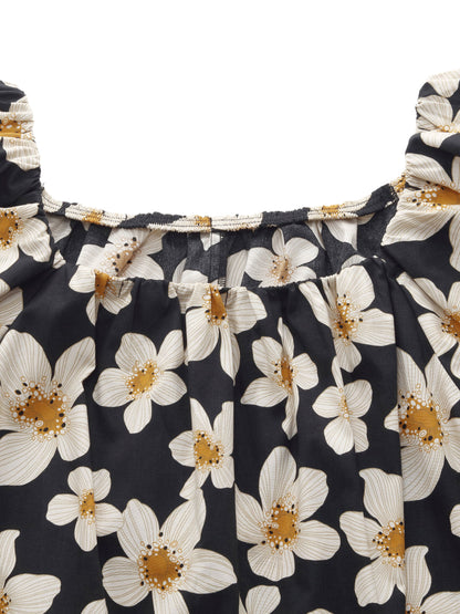 Cotton Floral Print Convertible Neckline Women Tunic Top