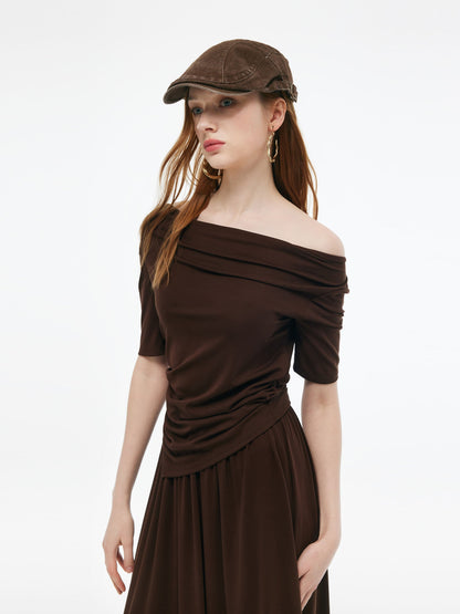 Tencel Blend Stretchy Knit Top And A-Line Skirt Two-Piece Set